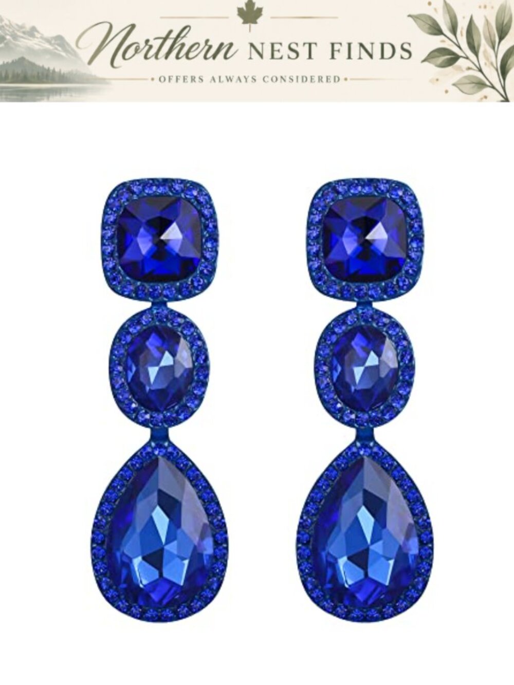 Austrian Crystal Square Oval Teardrop Dangle Pierced Earrings Bridal